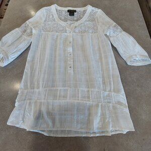 KOPA Women's White 100% Cotton Button Down Tunic w/Lace Trim - XS
